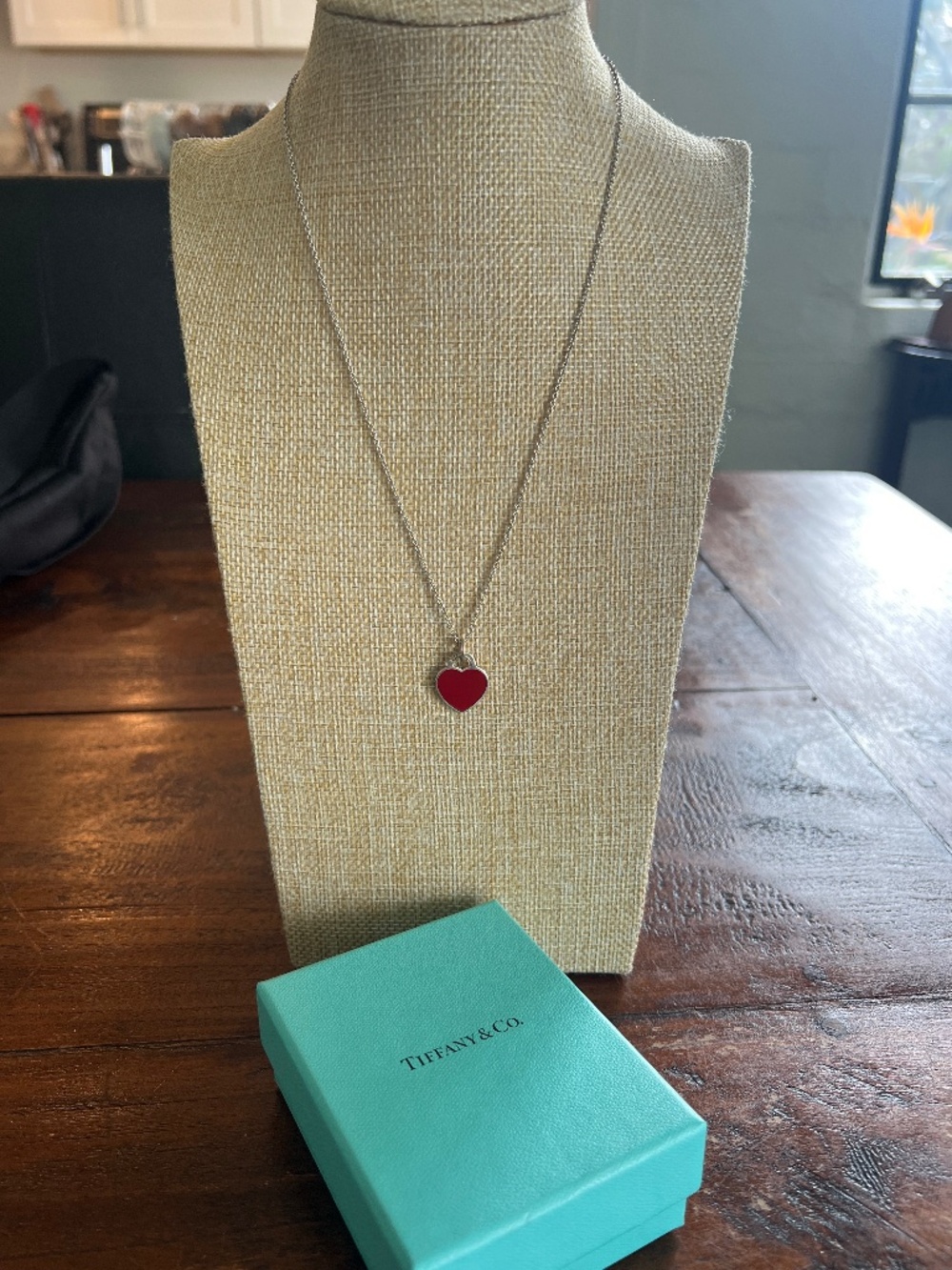 Tiffany & Co Elsa Peretti Return To Sterling Red Small Heart Tag Charm Necklace